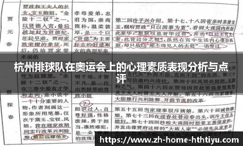 杭州排球队在奥运会上的心理素质表现分析与点评